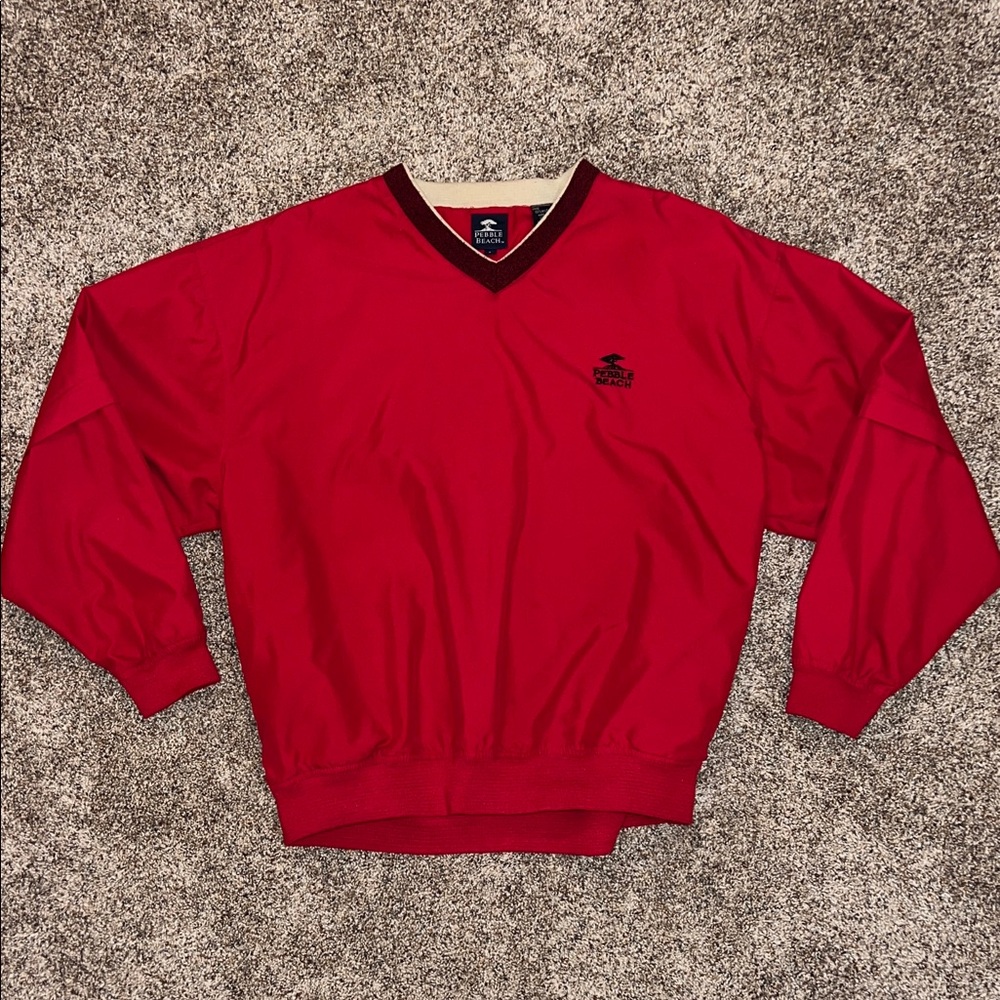 Men’s Pebble Beach Bold Red V-Neck Golf Wind & Water Resistant Windbreaker